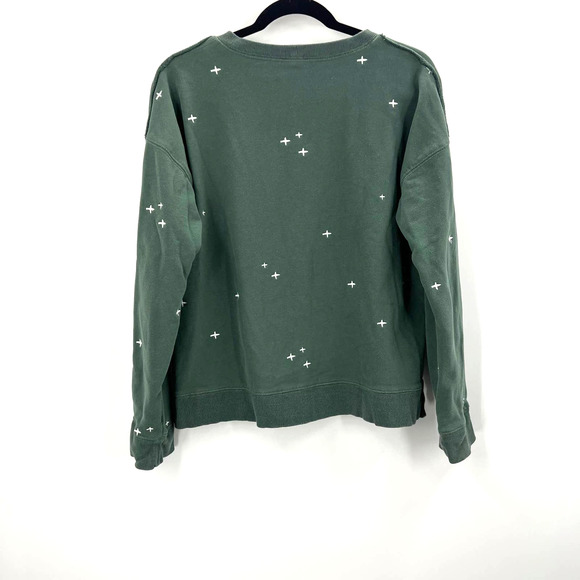 Hem & Thread Green Embroidered Popover Sweater Casual Side Slits Large - Picture 2 of 8